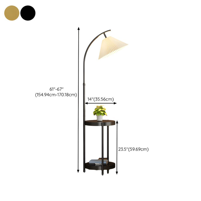 Adjustable Height Cast Iron Floor Lamp with Pleated Fabric Shade, Rocker Switch for Residential Use - Black 220V-240V