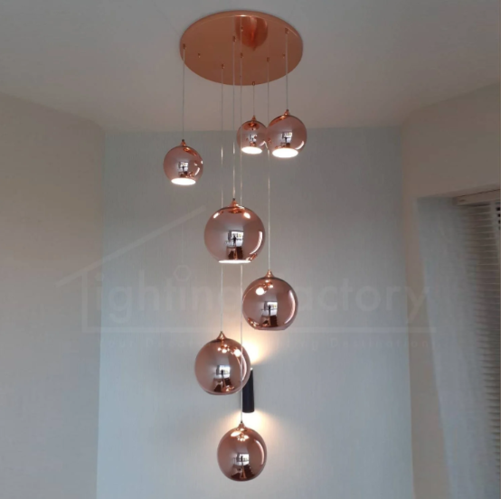 7 Balls Stairwell Chandelier Building Middle Floor Modern Minimalist Ceiling Lamp Creative Glass Chandelier Villa Living Room Long Chandelier