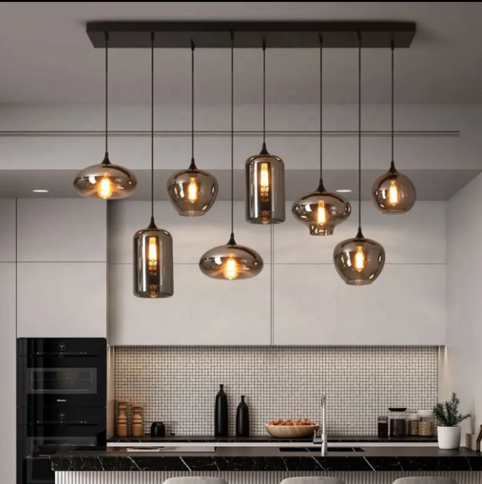 2025 Kitchen island smoke grey glass ball hanging lamp restaurant decorative nordic modern glass pendant light