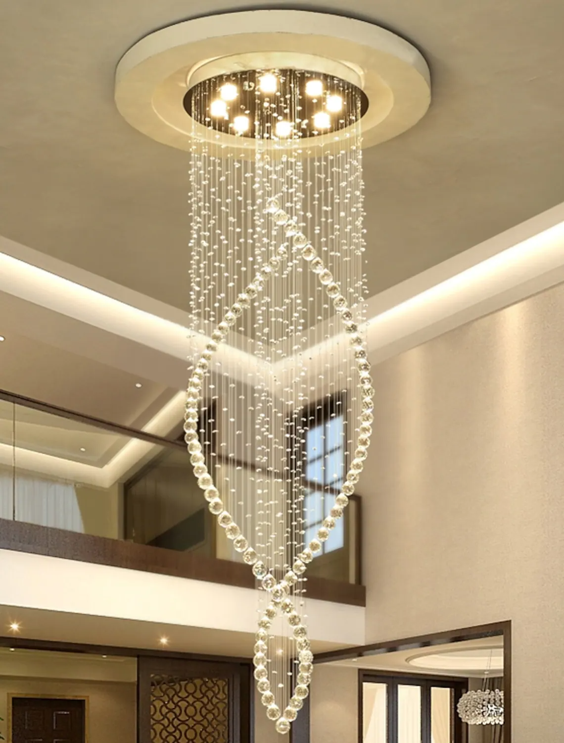 Led Crystal Pendant Light 2m Long Modern Villa Staircase 